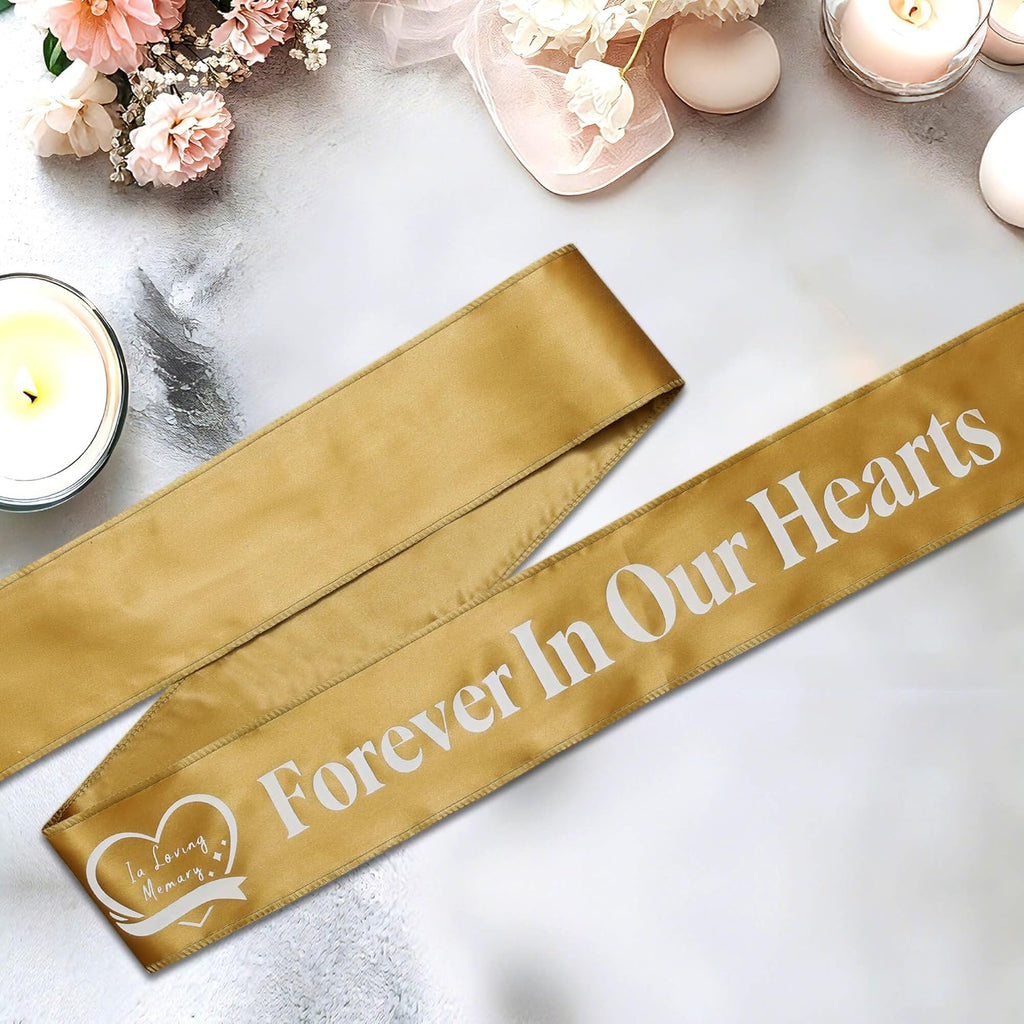 Regine Switzerland Elegant Funeral Wreath Sash - Forever in Our Hearts Memorial Ribbon (Golden)