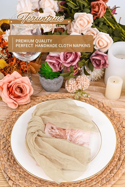 100 Pieces Cloth Napkins Beige Dinner Cheesecloth Napkins for Wedding,Wrinkled Cloth Napkins Bulk for Home Party Rustic Table Decoration, 17 x 17 Inch