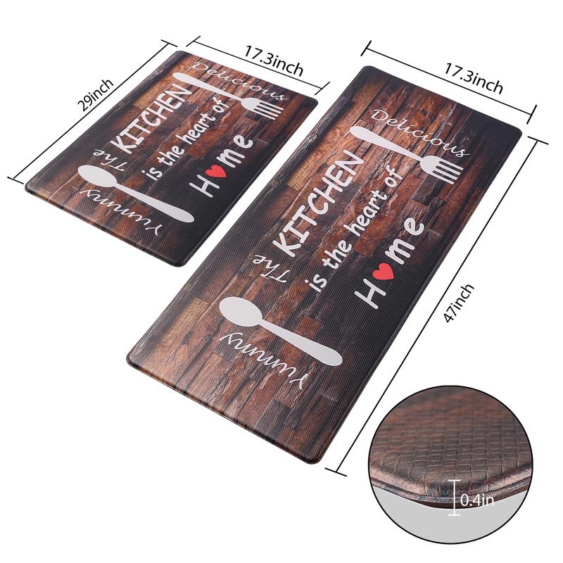 PCSWEET HOME Farmhouse Kitchen Mats for Floor 2 Piece Cushioned Anti Fatigue Kitchen Mat,Memory Foam Kitchen Rug Non Slip Waterproof for Kitchen, Office, Sink, Stove 17"x30"+17"x47"(Coffee)