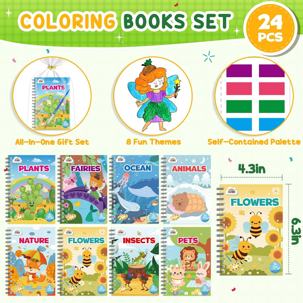 ZMLM 24 Mini Water Coloring Books for Kids - Fun Party Favors & Classroom Prizes (Nature)