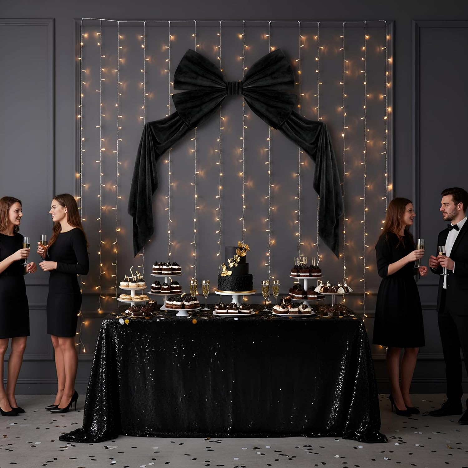 Suncalla Large Black Bows - 40 x 80 Inch Velvet Giant Bow for Wedding Decorations | Extra Long Streamers