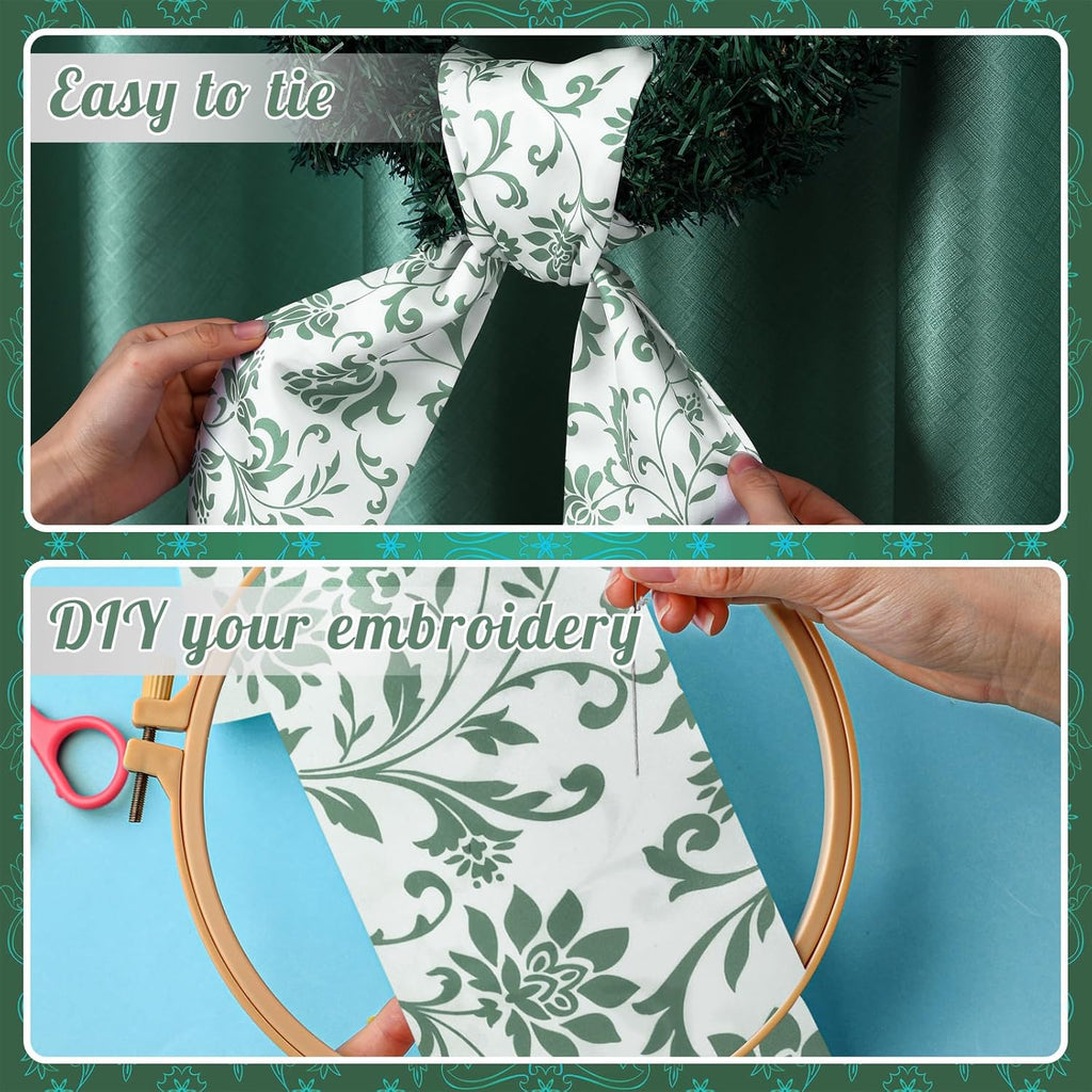 VitalCozy Wreath Sash - 2 Pcs Green Garland Ribbon for Indoor/Outdoor Decor | 4.5" W x 56" L