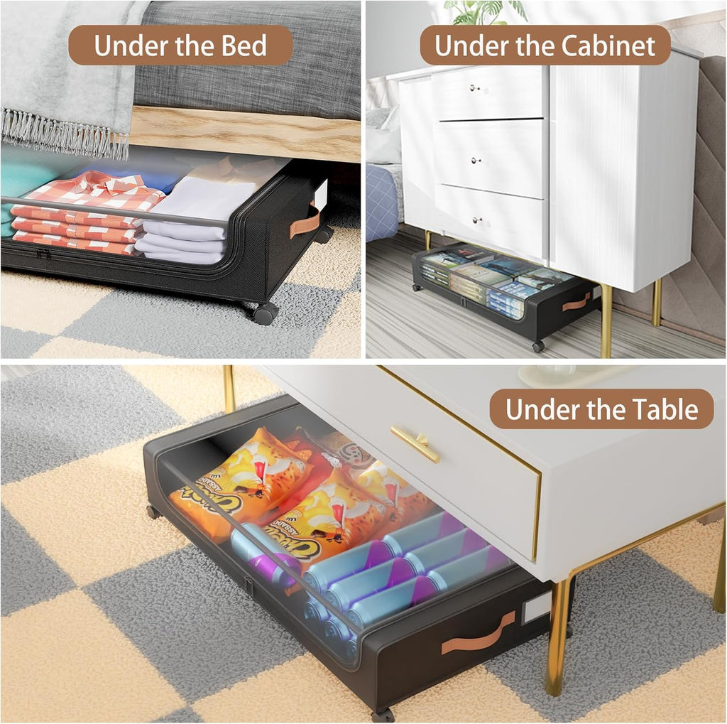 UnderBed Storage by [Brand Name] - XXL 60L Clear Lid Containers with Wheels | 2 Pack for Clothes, Shoes, and More
