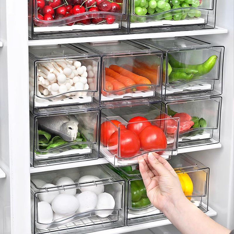 bealy 2 Pack Fruit Storage Containers for Fridge with Strainer, BPA-Free Fridge Organizers and Storage, Stackable Clear Pull Out Refrigerator Organizers Drawer for Fruit,Vegetable,Produce,Berry,Food