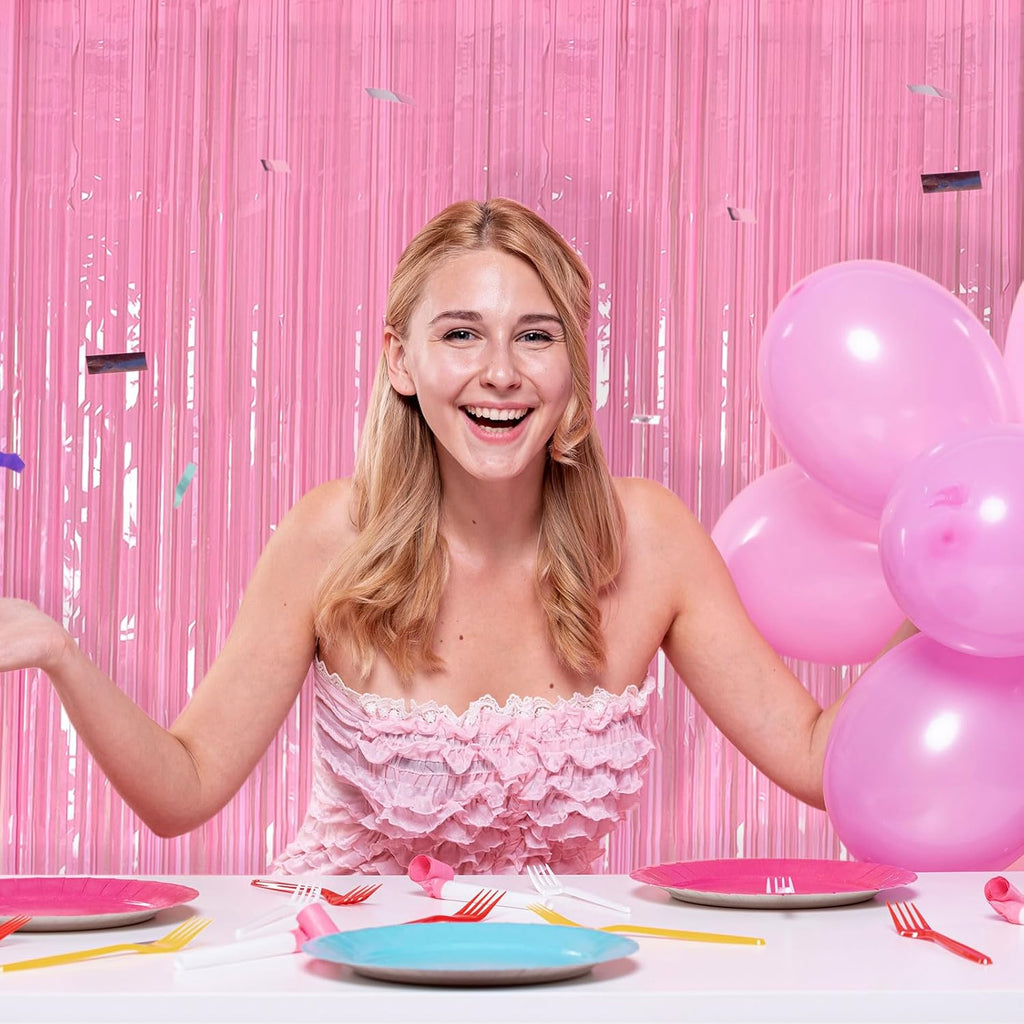 Skiennix Pink Tinsel Curtain | 5 Pack Foil Fringe Backdrop for Birthday & Graduation Parties