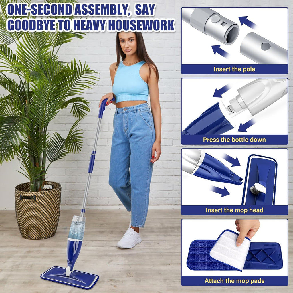 Skiennix Microfiber Spray Mop - Versatile Wet/Dry Floor Cleaner with 3 Washable Pads | Ideal for Hardwood, Tile, and Vinyl