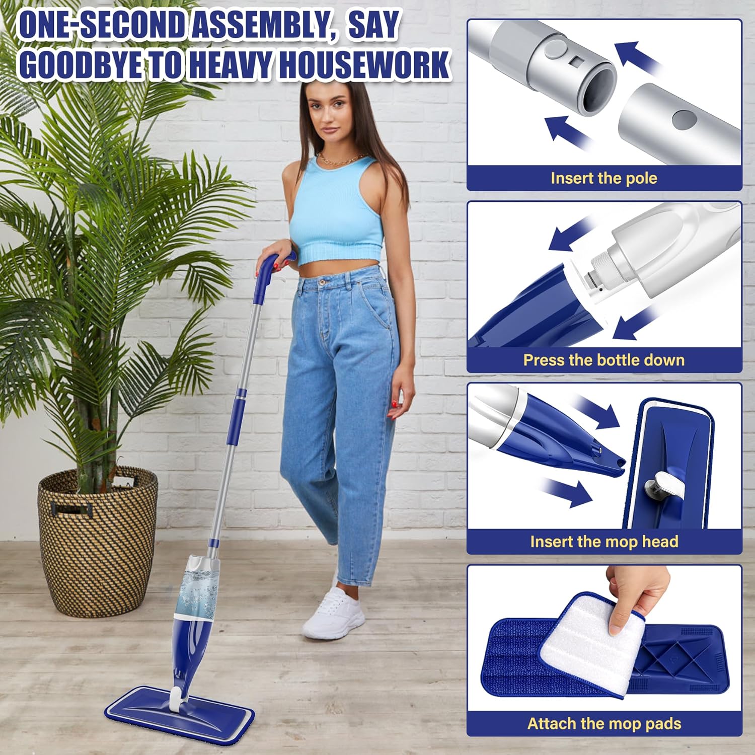 Skiennix Microfiber Spray Mop - Versatile Wet/Dry Floor Cleaner with 3 Washable Pads | Ideal for Hardwood, Tile, and Vinyl
