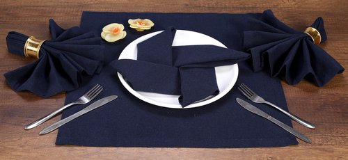 Ramanta Home Navy Cotton Dinner Napkins Set of 12, 18x18 Inch 100% Cotton Cloth Napkins, Reusable Fabric Table Napkins for Everyday Dining, Parties, Weddings, Spring & Easter Table Décor Washable