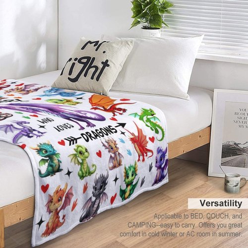 Dragon Blanket Merch Just A Girl Who Loves Dragons Blanket Soft Cozy Flannel Throw Blankets Room Decor Bedding Gifts for Girls Boys Kids Women Adults 50"x40"