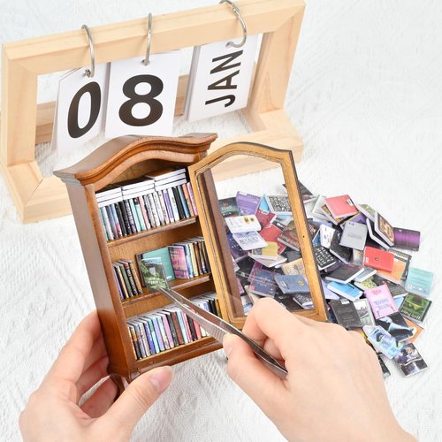 Handcrafted Mini Bookshelf | 100+ Unique Miniature Books for Book Lovers - Perfect Small Library