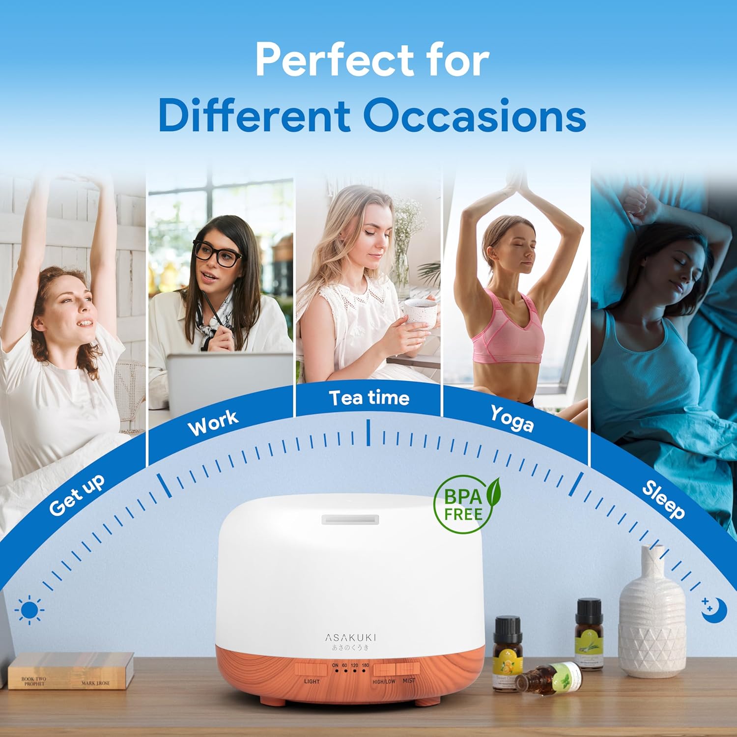ASAKUKI Essential Oil Diffuser - 500ML Aromatherapy Humidifier with Remote Control & 7 Color LED Lights | Perfect Gift for Mom (Yellow)