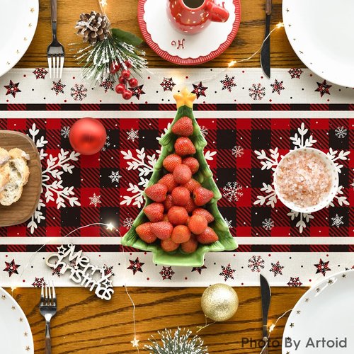 Artoid Mode Buffalo Plaid Christmas Table Runner - 13x72 Inch Winter Kitchen Decor
