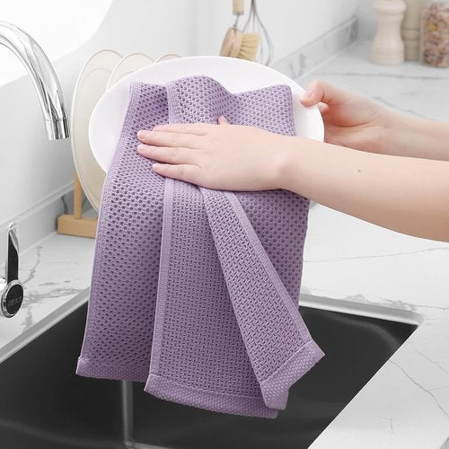 Homaxy Kitchen Dish Towels - Ultra Soft 100% Cotton Waffle Weave, Quick Drying, 13 x 28 Inches, 4-Pack, Lavender
