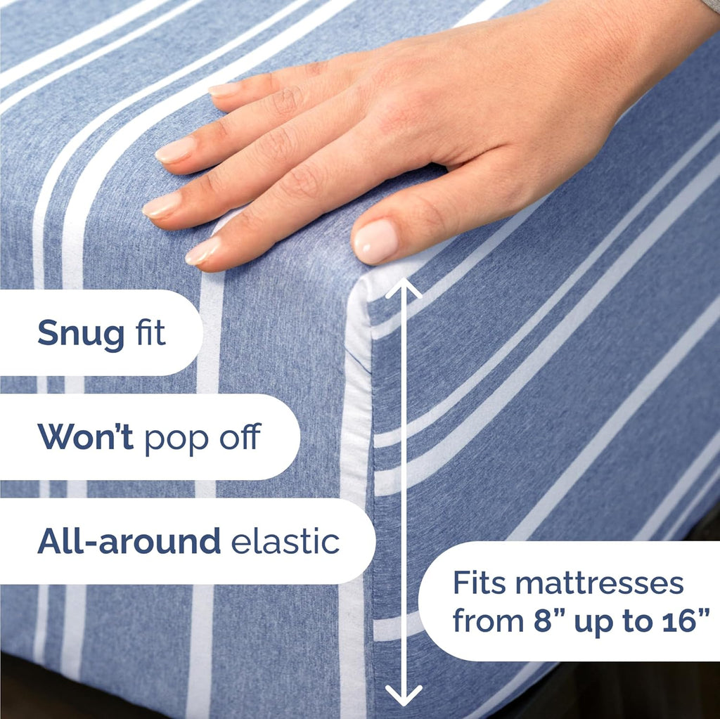 Skiennix Twin Size 3-Piece Sheet Set - Comfy Cooling Bed Sheets with Deep Pockets - Blue Stripes