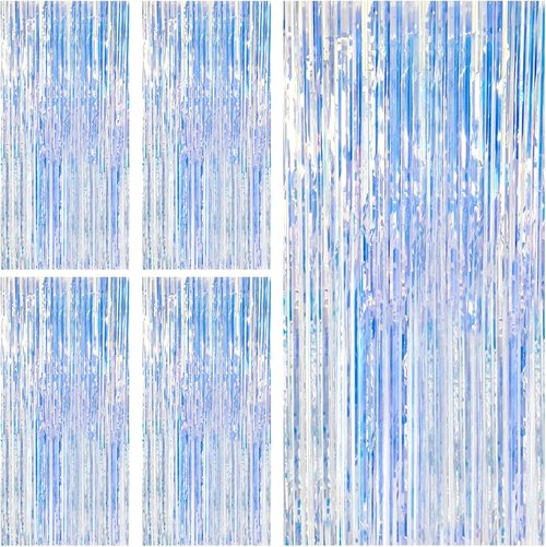 Iridescent Party Backdrop Decorations by [Brand Name] - 5 Pack Tinsel Curtain for Birthday & Graduation Events