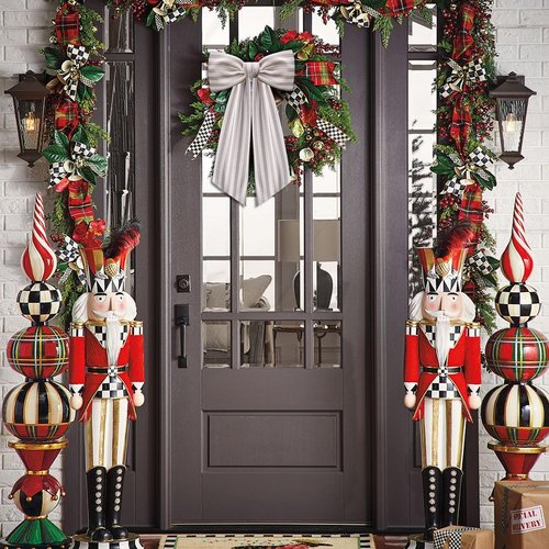 Boxwood Wreath Sash by [Brand Name] - 2 Pack Beige & White Stripe Garland for Front Door Decor