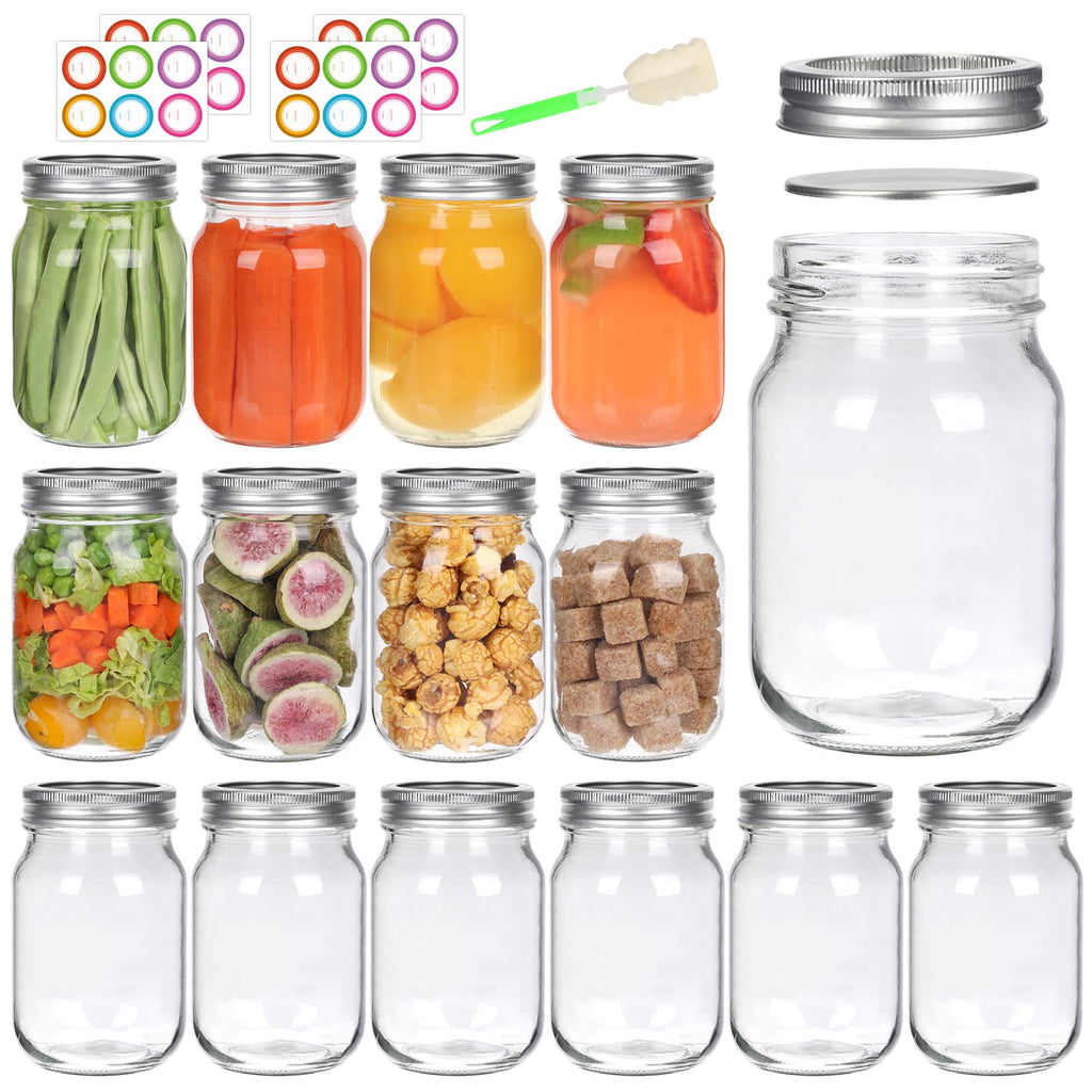 EkkoVla 15 Pack 16 oz Mason Jars with Lids and Bands, Regular Mouth Glass Canning Jars with Airtight Caps for Honey, Jam, Wedding Favors, DIY Project