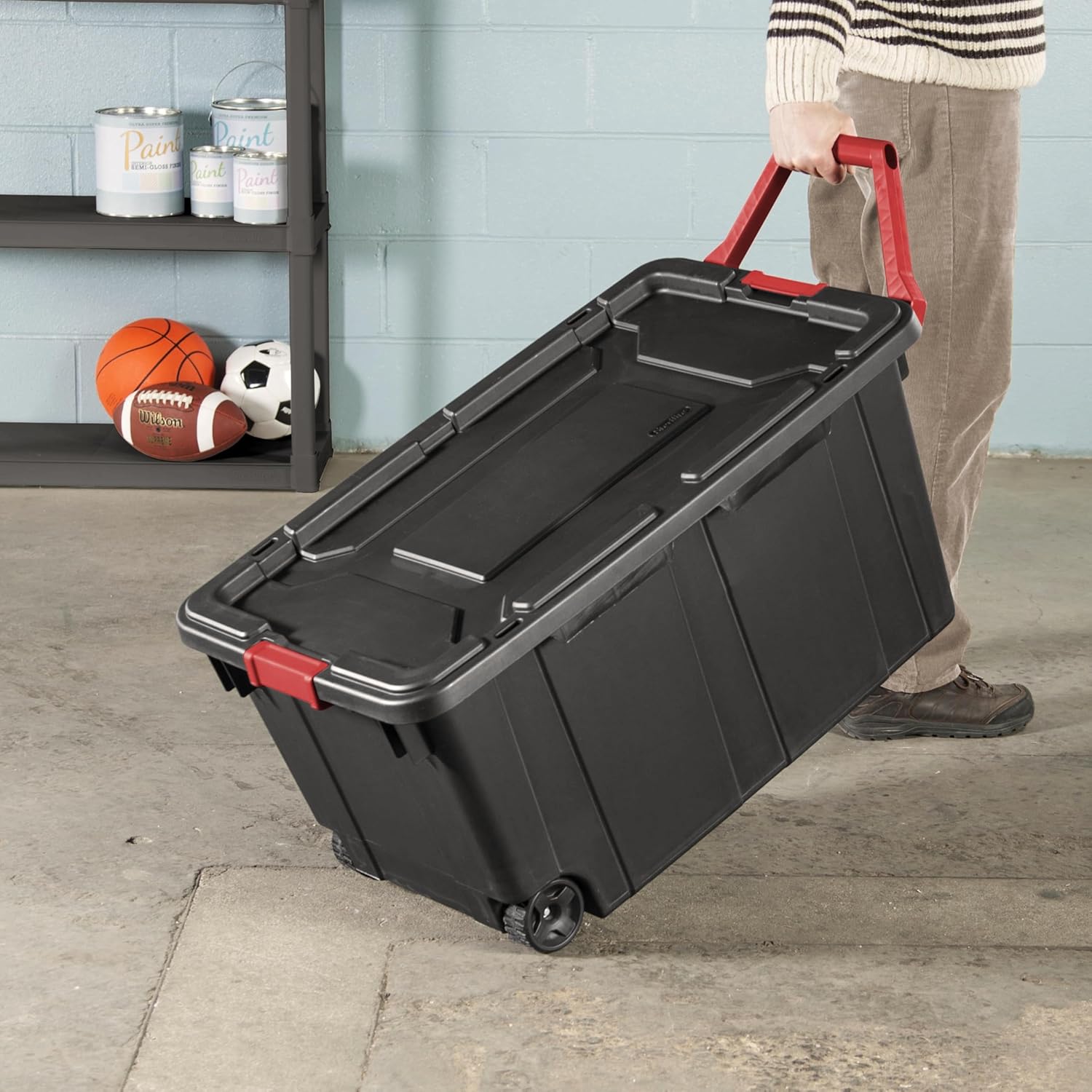 YHNNH Industrial Storage Tote - Heavy Duty 40 Gallon Container with Wheels | Black, Set of 2, 36.75x21.38x18 Inch
