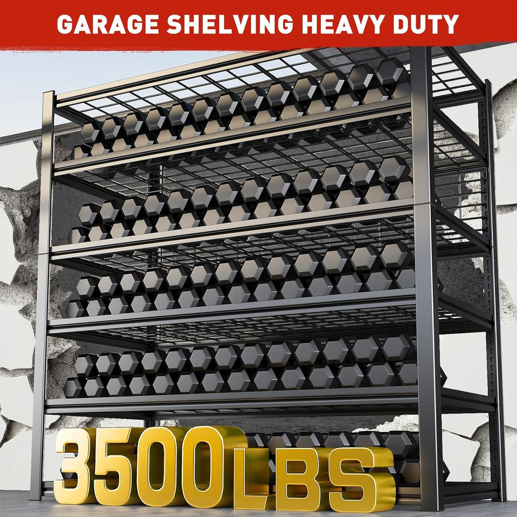 Reibii Heavy-Duty 6-Tier Garage Shelving - Adjustable Metal Storage Shelves, 3500LBS Capacity, 84"H x 48"W x 20"D