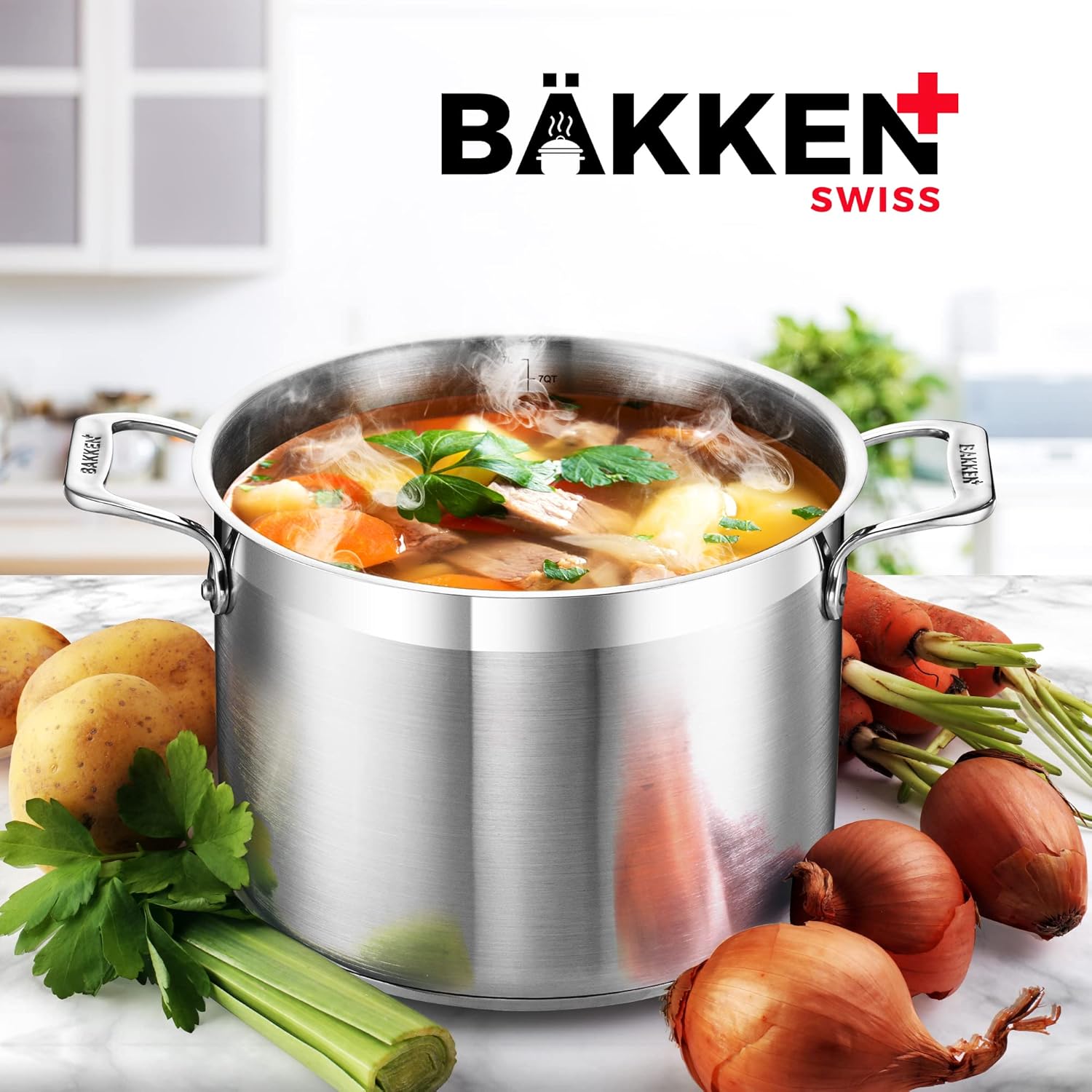 Stainless Steel Stockpot by [Brand Name] - 16 Quart Capacity, Durable 18/8 Steel, Even Heating, Oven Safe Up to 500°F