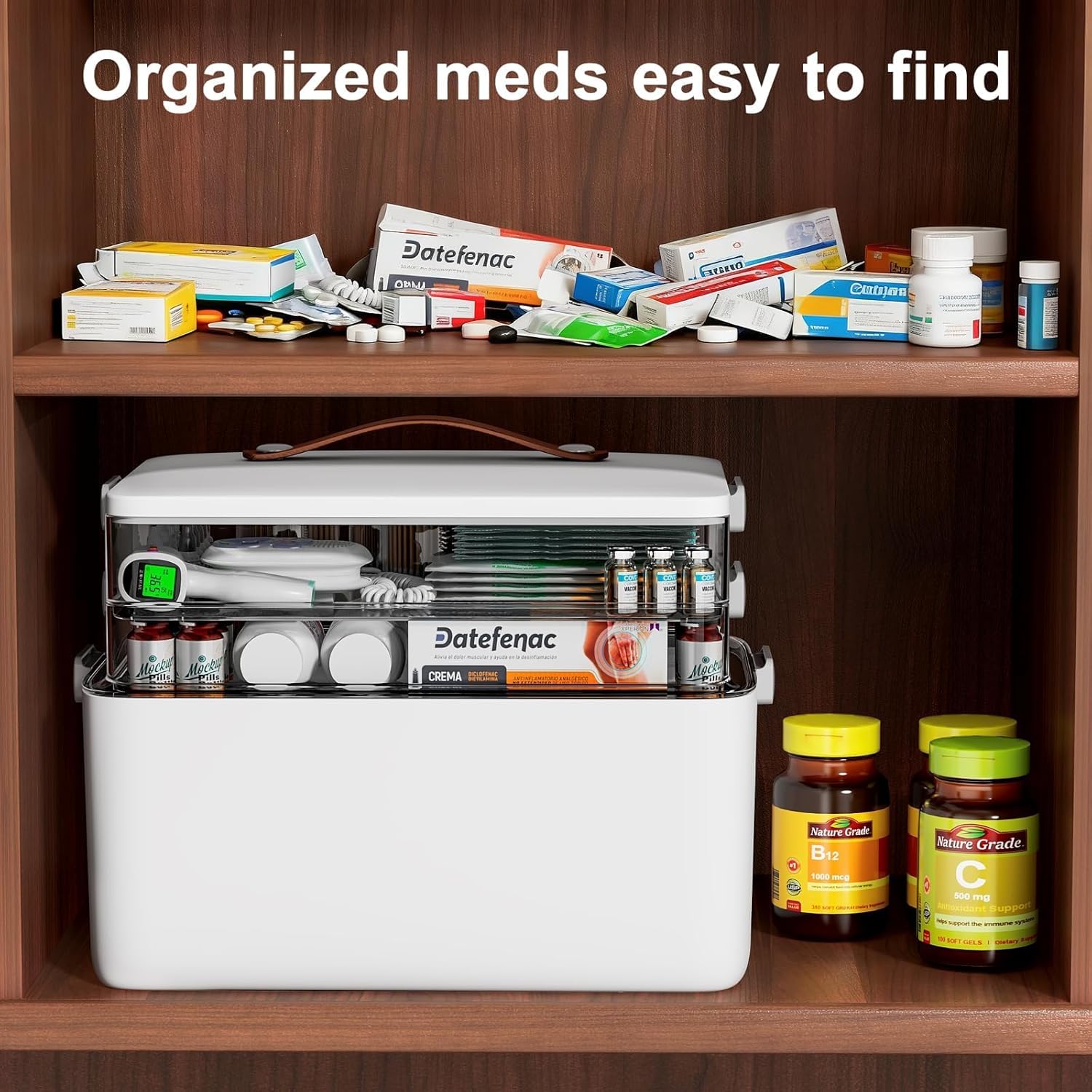 Spreezy 3-Tier Medicine Organizer - Portable Stackable Storage Box with Clear Compartments for Pills & First Aid