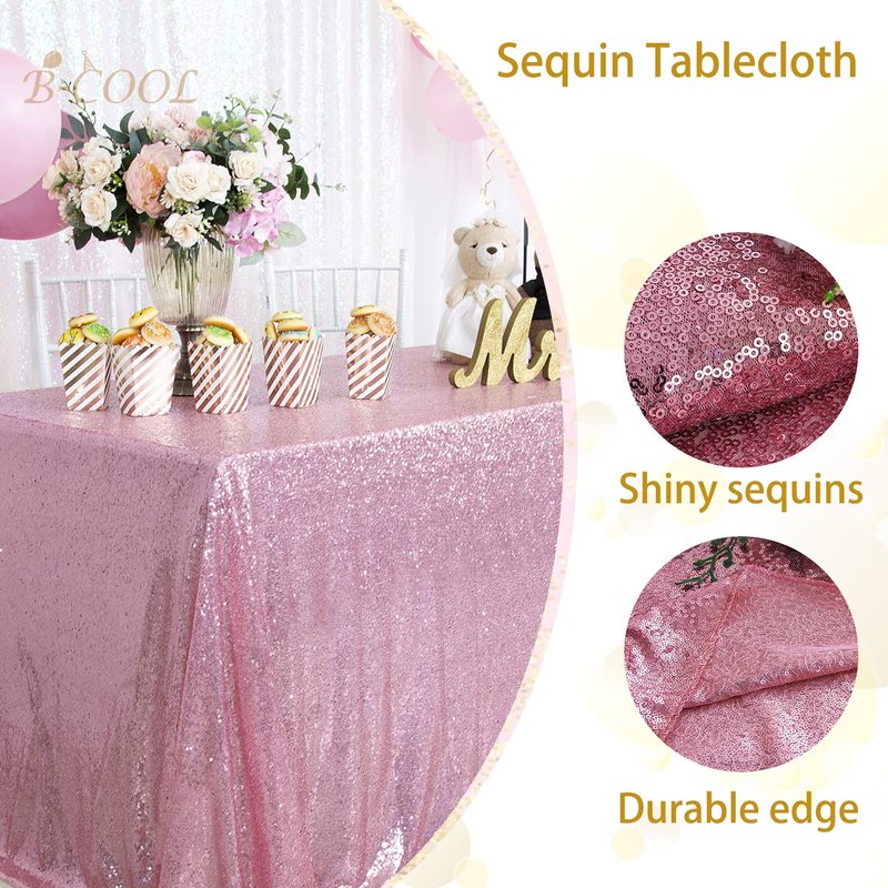 B-COOL Sequin Tablecloth Sparkle Table Cloth Rectangle Sequined Table Overlay Glitter Tablecloth for Baby Shower Decoration Ceremony Graduation Party-90x132 Inch Fuchsia Pink