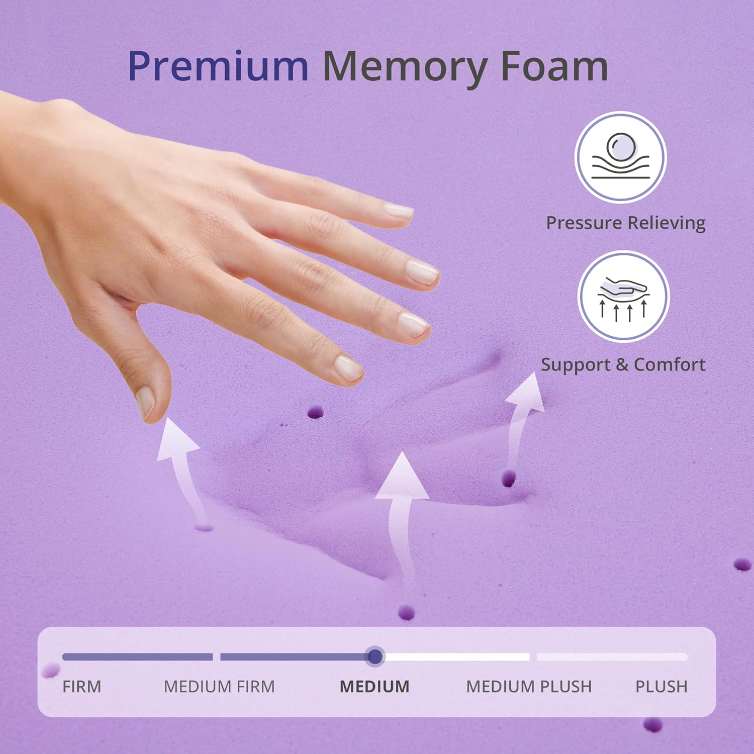 Skiennix Twin Memory Foam Mattress Topper - 2 Inch Lavender Scented, Pressure Relieving, CertiPUR-US Certified, 38"x75"