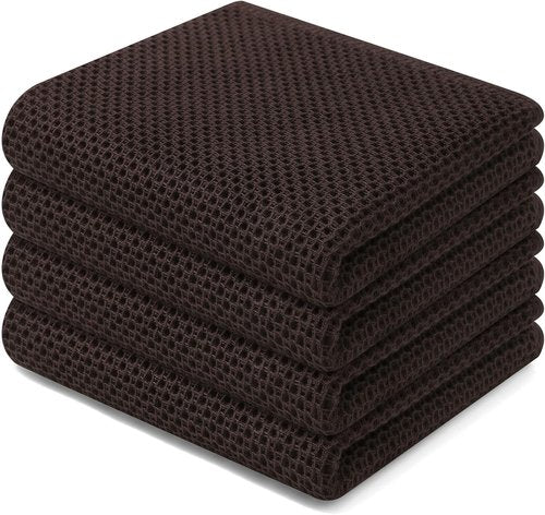 Homaxy Kitchen Dish Towels - Ultra Soft 100% Cotton Waffle Weave, Quick Drying, 13 x 28 Inches, 4-Pack, Dark Brown