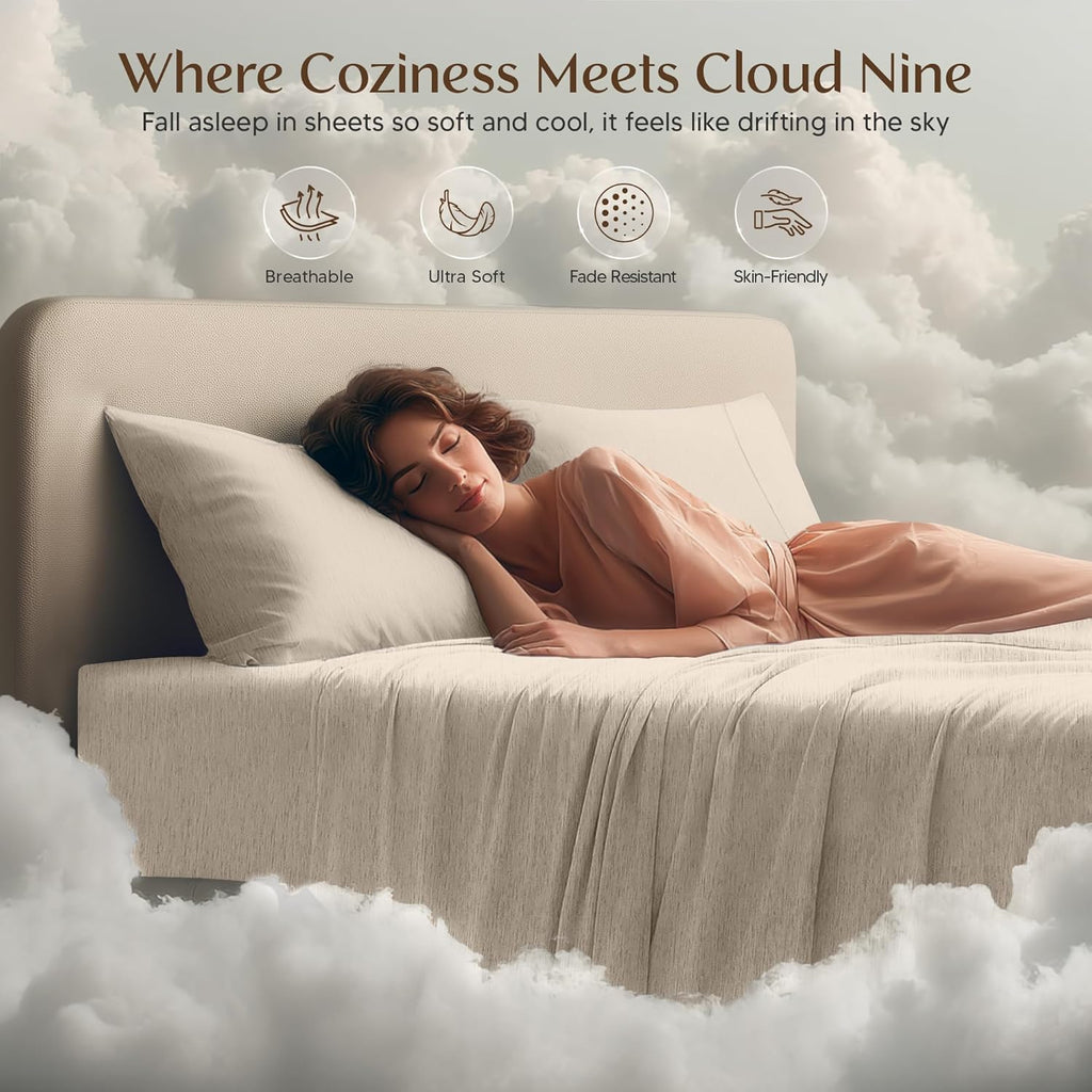 Utopia Bedding King Size Sheet Set - Soft, Breathable Microfiber | 4-Piece in Heather Beige