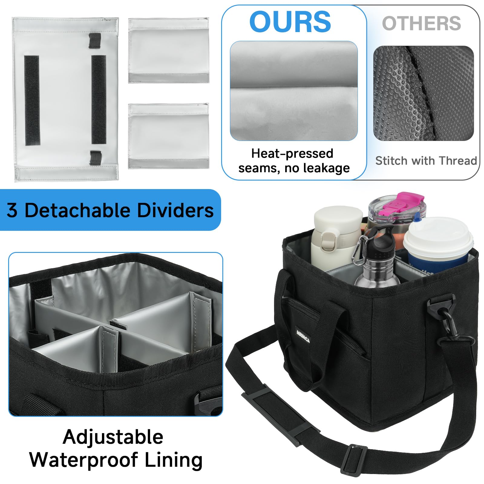 MRINCA Drink Carrier with Handle, 4 Cup Insulated & Leakproof Tote - Portable Reusable Cup Holder for Delivery Drivers, Car Travel, Family Outings