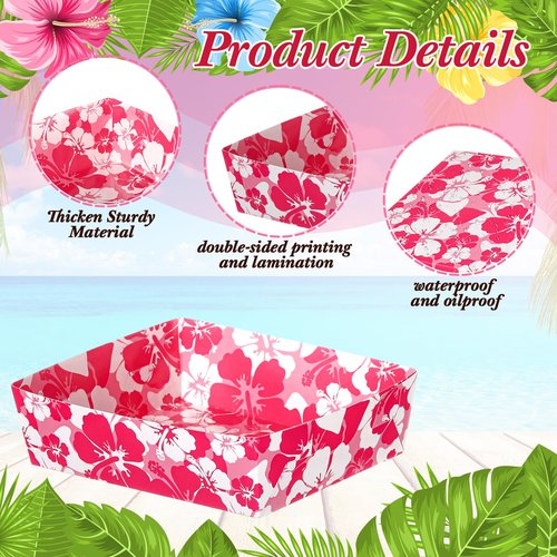 Nitial 48 Pcs Hibiscus Party Paper Food Trays Disposable Luau Party Food Boats Hawaiian Themed Decorations 5 lb Hawaiian Tray for Hibiscus Tropical Theme Supplies