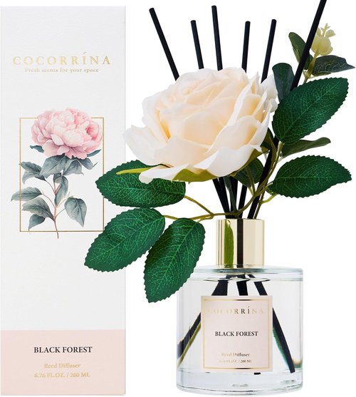Cocorrina Reed Diffuser Set - Black Forest Scented Home Fragrance | 6.7 oz with Sticks for Large Rooms