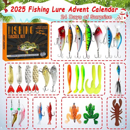 Fishing Advent Calendar 2025 - 24 Days of Surprise Lures for Men & Teens | Perfect for Fishing Enthusiasts