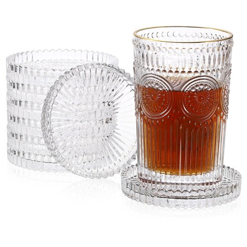 JUXYES 8 Pack Clear Crystal Coasters Round Cup Mat, Glass Coasters for Drinks Coffee Tea Wine, Decorative Wine Bottle Coaster, Crystal Drink Coasters for Restaurant bar Kitchen Dining Table