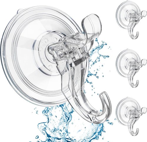 ANDGOO Large Suction Cup Hooks - Heavy Duty Removable Shower Hooks for Towel & Robe | Clear, 4 Pack