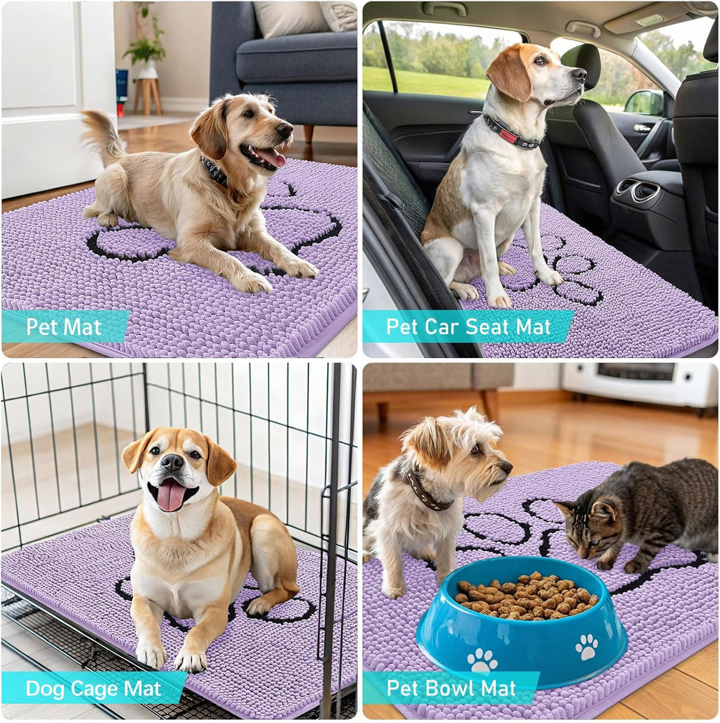 OLANLY Dog Door Mat - Absorbent Non-Slip Mud Mat for Paws | 36x24 Lavender Chenille Design