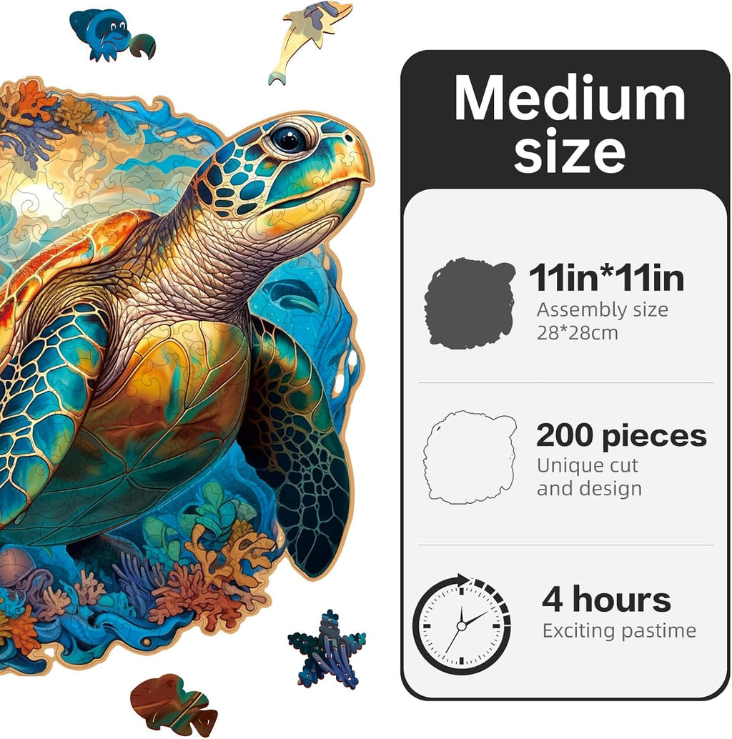 Skiennix Coral Sea Turtle Jigsaw Puzzle - 200 Piece Fun Family Game | Unique 11 x 11 Inch Design