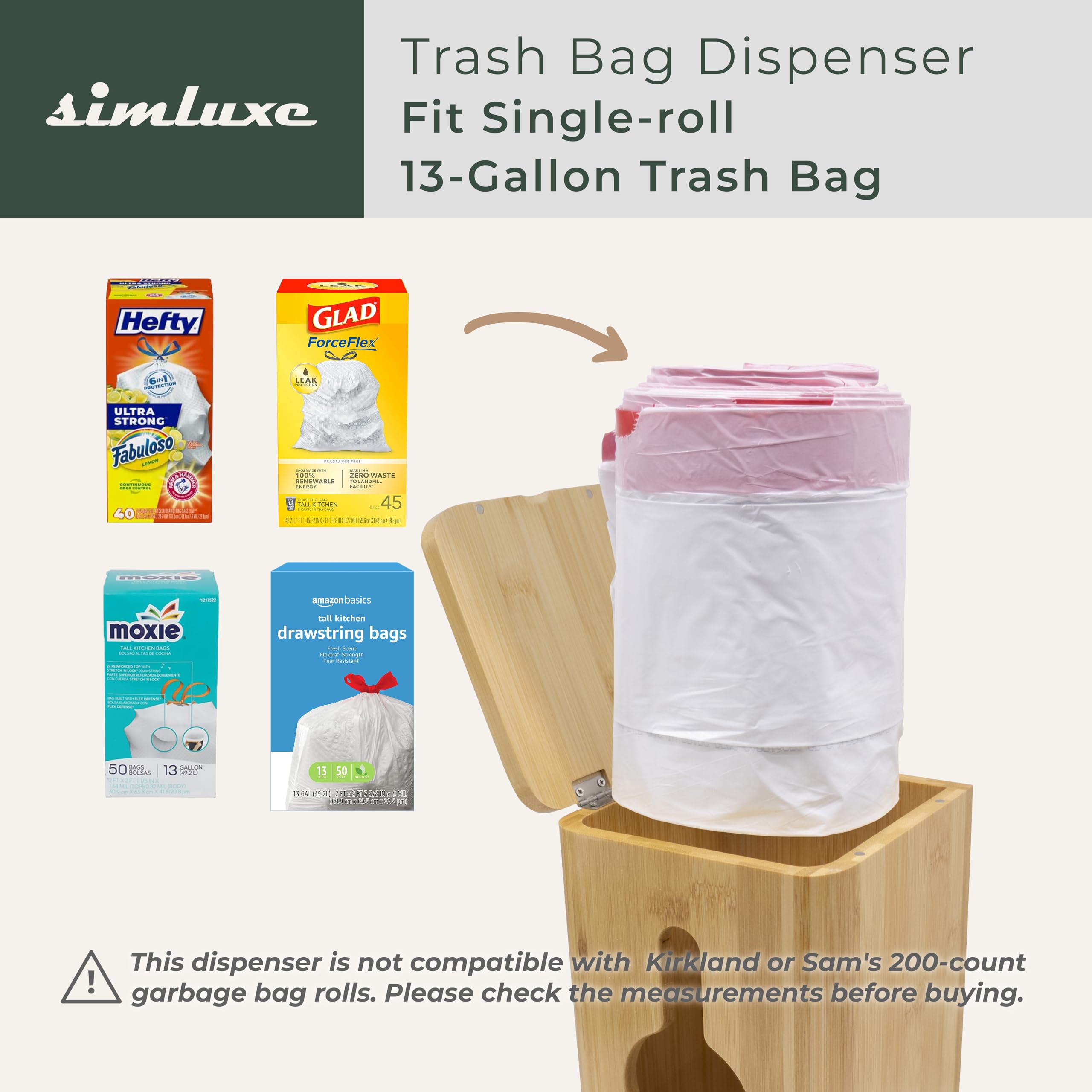 Simluxe Trash Bag Dispenser – Wall Mounted & Stackable Garbage Bag Holder Dispenser for Kitchen & Pantry | Durable, Minimal, and Effortlessly Organized