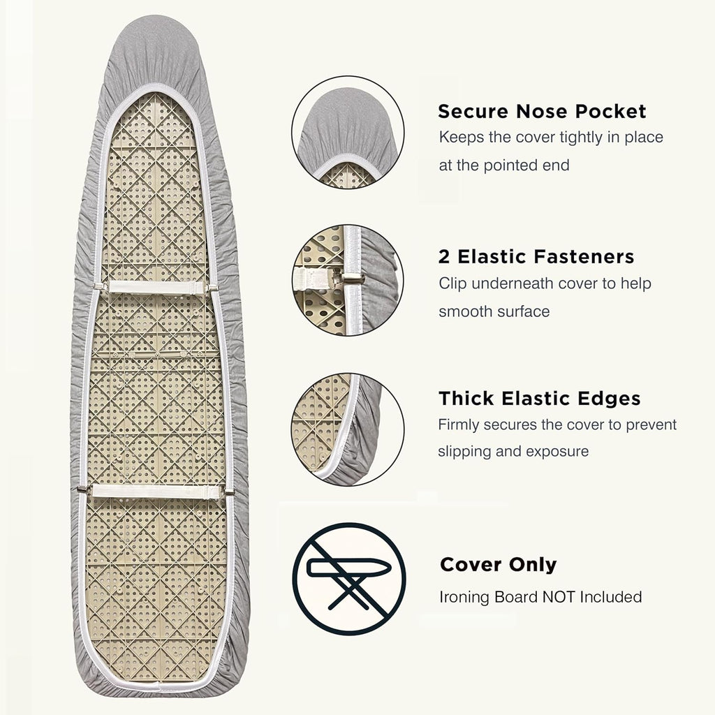 UniSimp Ironing Board Cover - Extra Thick Natural Cotton, Scorch & Stain Resistant | 15"x54" Heatproof Gray