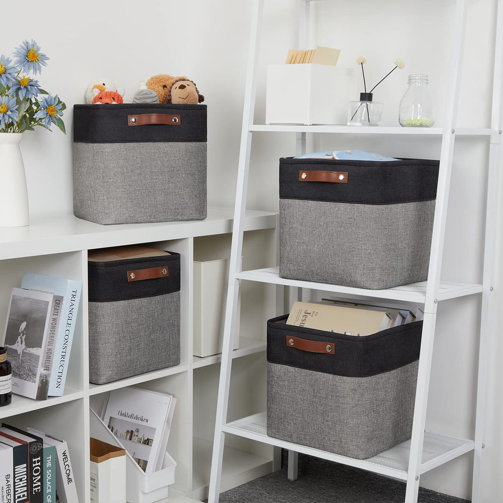 DULLEMELO Collapsible Bundle Baskets 4 Cube Baskets 12"x12"x12" + 6 Small Baskets 11.8"x7.9"x5.1"（Black&Grey