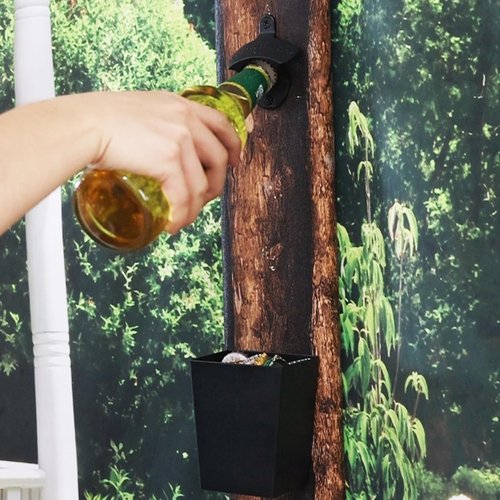 Jumiok Black Beer Opener Wall Mounted Take Your Bottle Top Off Bottle Opener with Cap Catcher Gifts