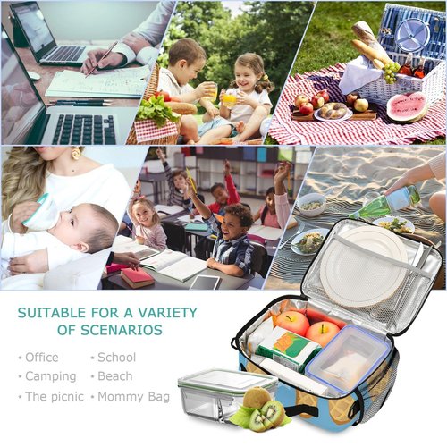 ALAZA Blue Ice Cream Lunch Box for Girls Kids Insulated Lunch Bag Boys Lunchbox Reusable Cooler Tote Freezable Shoulder Strap for School Picnic