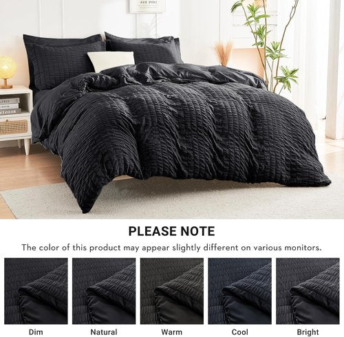 HYMOKEGE King Size Comforter Set - 7-Piece All-Season Luxury Bedding in Black with Sheets & Pillowcases