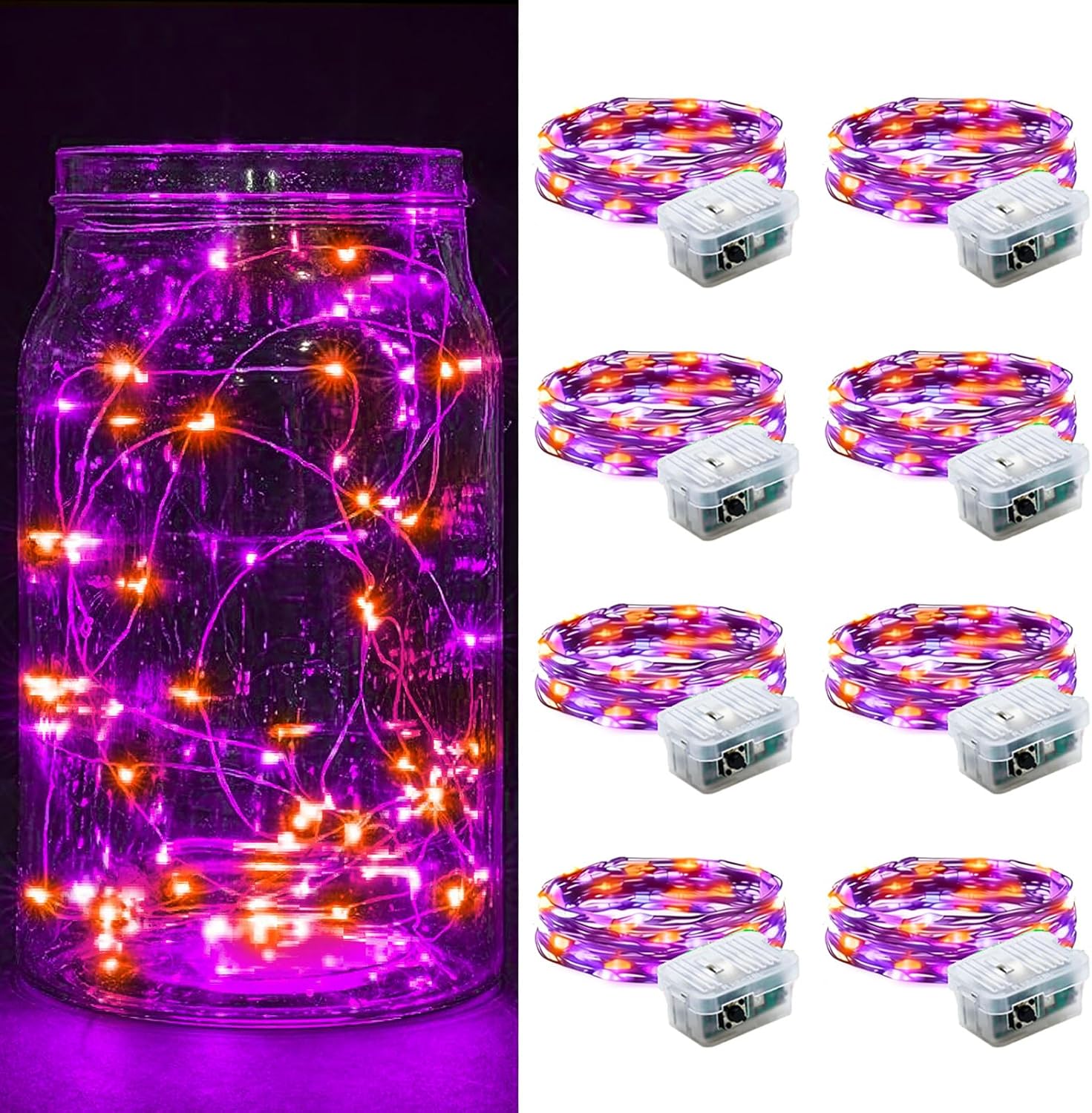 Skiennix 20 LED Fairy Lights - 7Ft Battery Operated Waterproof Twinkle String Lights | Orange & Purple for Parties, Weddings, and Holidays