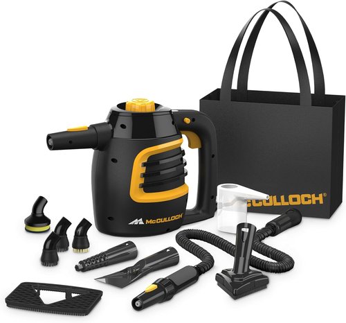McCulloch MC1230 Handheld Steam Cleaner - 10-Minute Runtime with 11 Accessories for Home & Car Detailing
