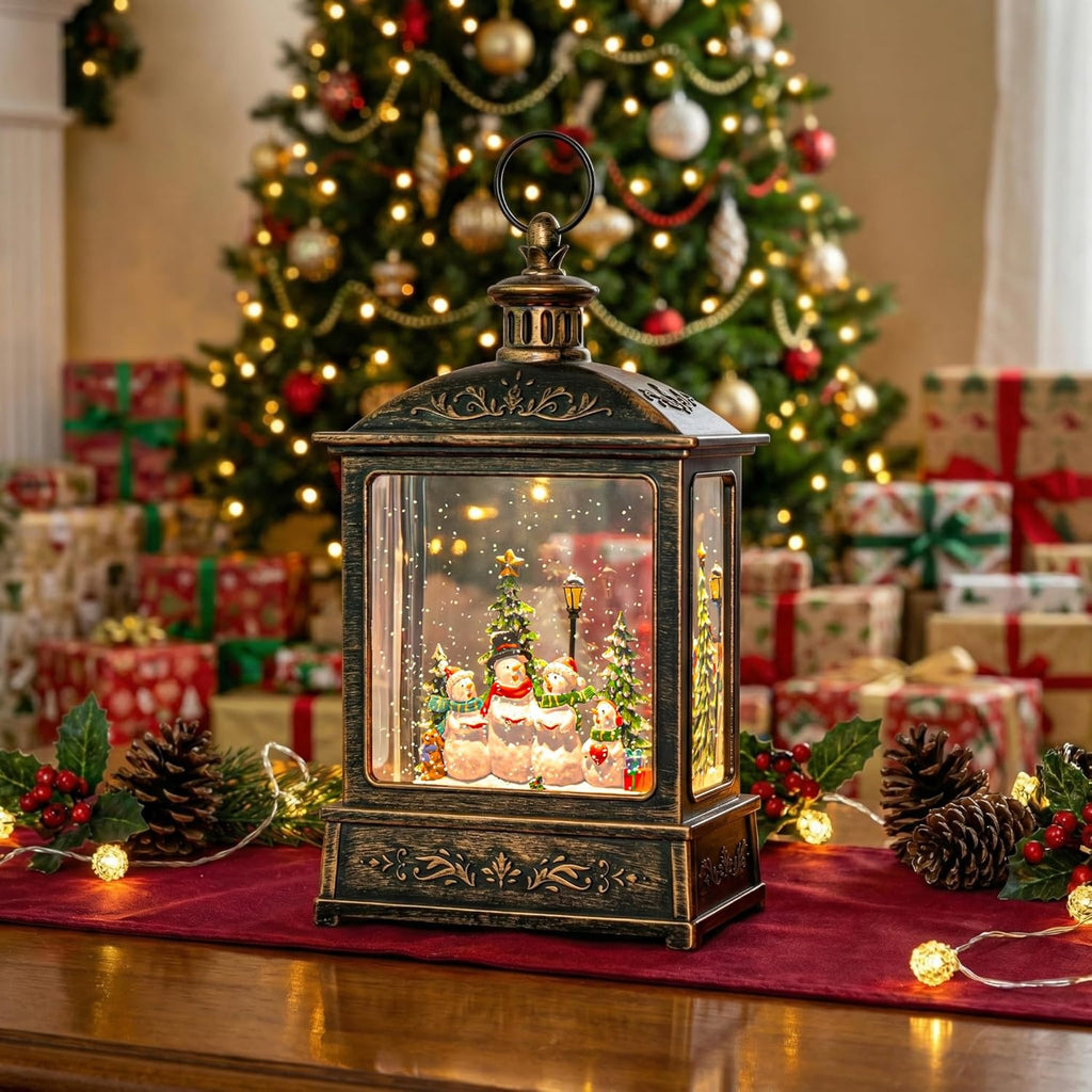 Skiennix 12.5'' Christmas Snow Globe Lantern - Lighted Snowman Choir with Musical Features | Battery Operated & USB Powered Home Decoration