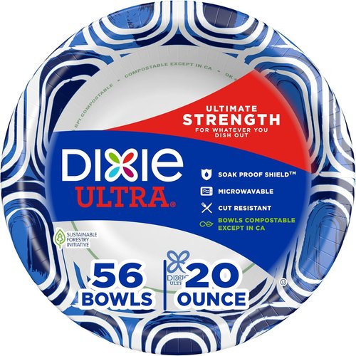 Dixie Ultra Large Paper Bowls - 20 Oz | Microwave Safe & Compostable | 56 Count for All Meals