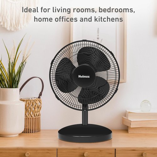 Holmes 12-Inch Oscillating Table Fan - 3 Speeds, 75° Wide Angle, Quiet Operation | Adjustable Tilt, Black