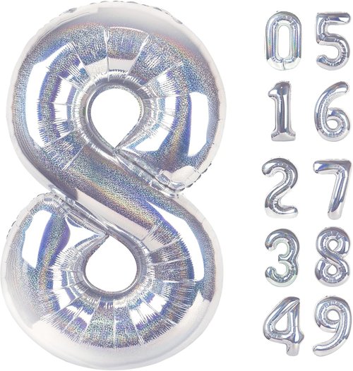 Laser Silver 8 Balloon - 40 Inch Number Balloon for 8th Birthday Decorations | Party Supplies