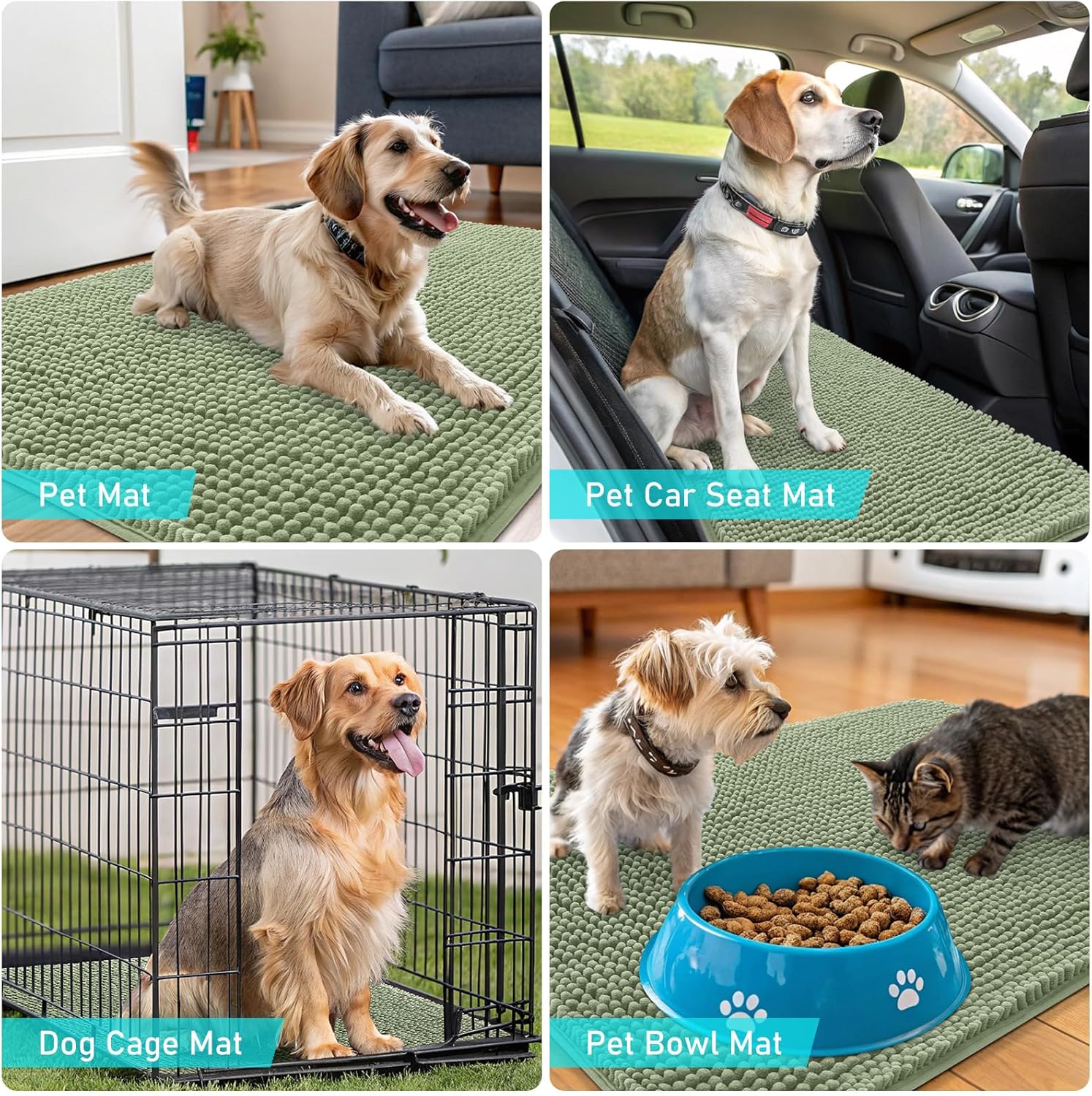 OLANLY Dog Door Mat - Absorbent Non-Slip Washable Doormat for Muddy Paws | 59x20, Sage Green